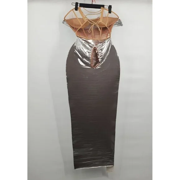 Elegant Silver Strapless Midi Dress - Picture 5 of 15